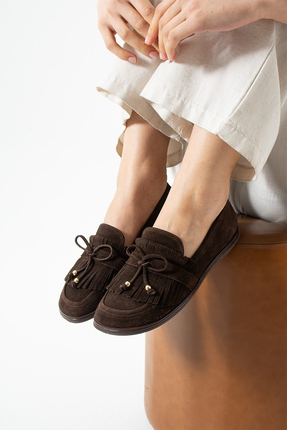 dericia shoes Shadow Hakiki Deri Süet Günlük Rahat Kadın Loafer Ayakkabı