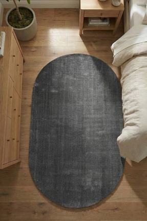 Halispecial Yuma Oval Antrasit Peluş Halı Kaymaz Taban Yıkanabilir Mutfak Hal...