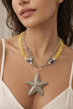 Arthesia Jewelry Deniz Yıldızı Kolye – Sarı Boncuk & Zincir Detaylı Yazlık Ka...