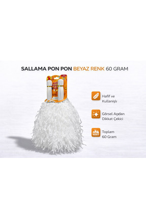 Beimo Sallama Pon Pon Beyaz Renk 1 Çift 60 Gram , 2 Adet Beyaz Pon Pon Dolgulu