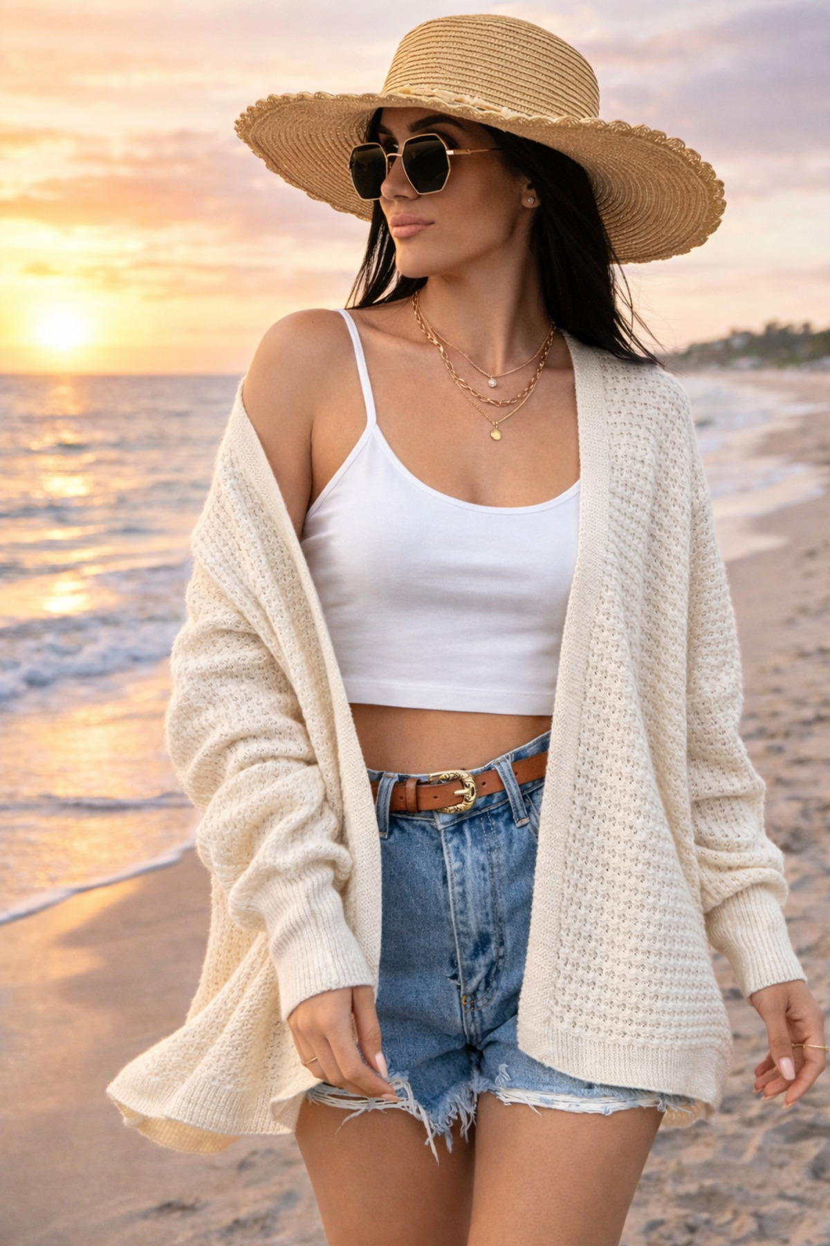 FİFTY ONE  Kadın Siyah Ajurlu Triko Hırka Oversize Salaş Yazlık Kimono Hırka - Görsel 3