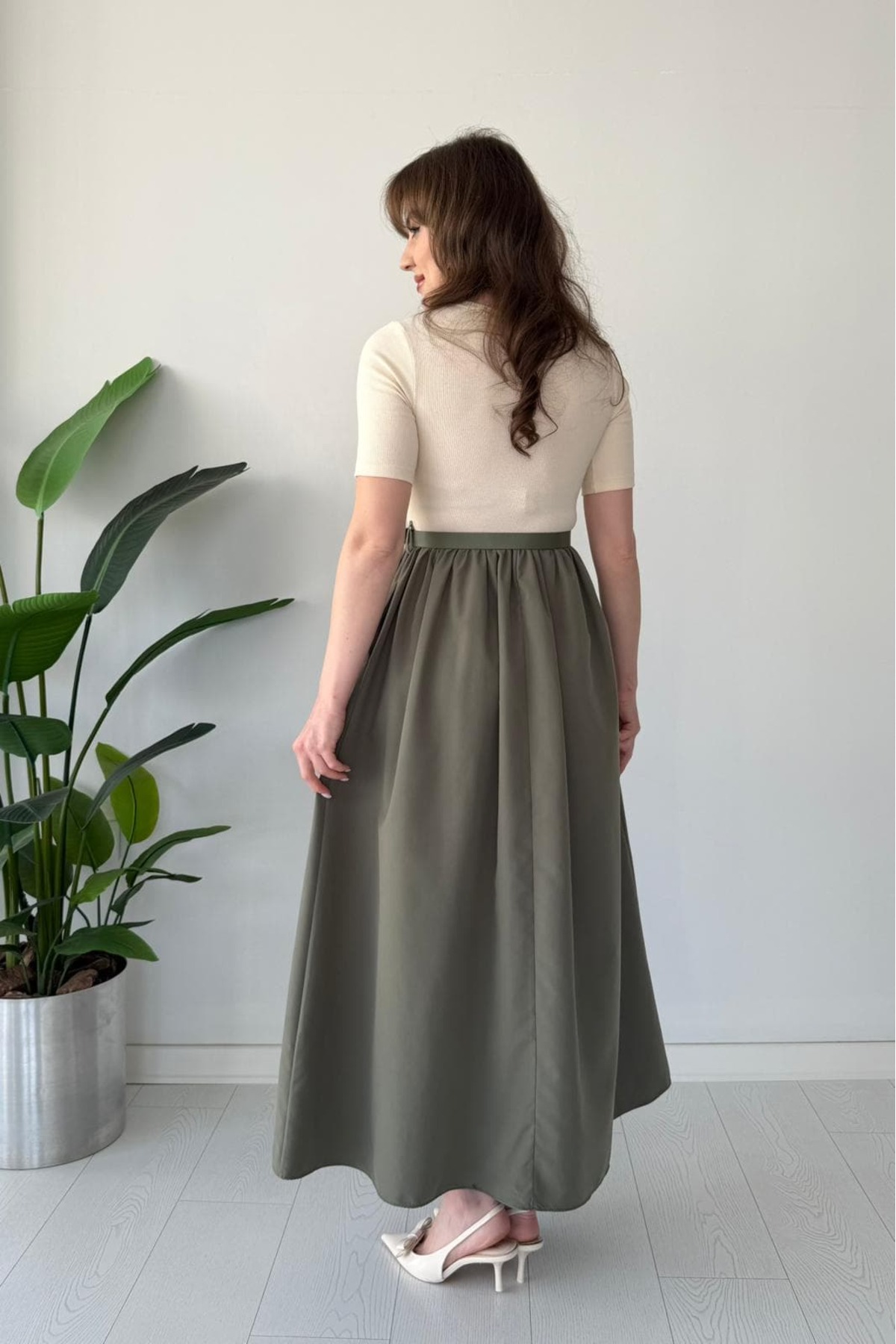 MaziButik  Kısa Kol Kemerli Poplin Detay Elbise - Görsel 5