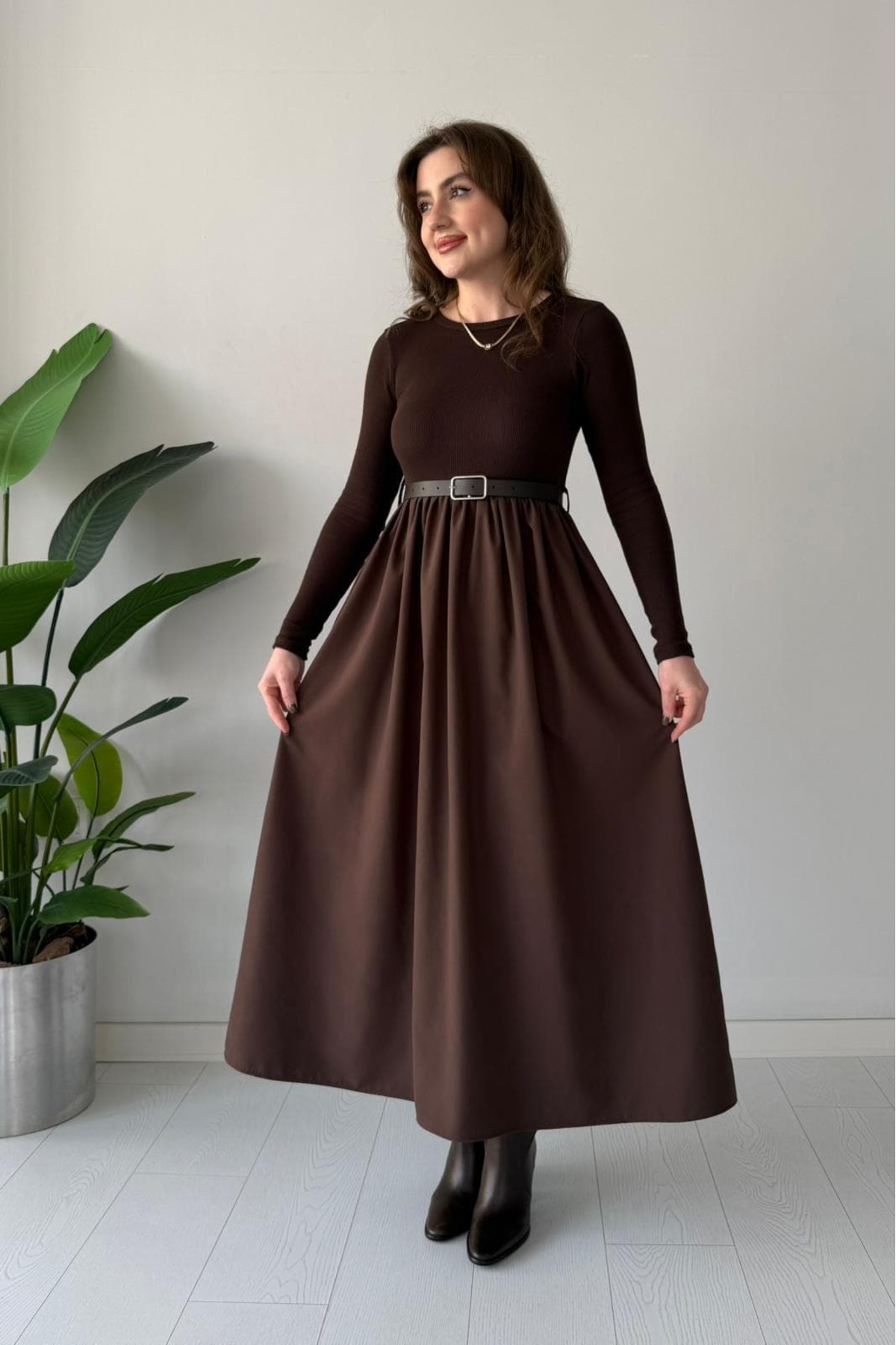 MaziButik Kemerli Poplin Detay Elbise görsel 4