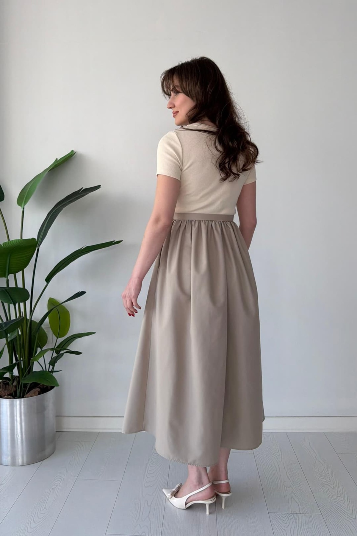 MaziButik  Kısa Kol Kemerli Poplin Detay Elbise - Görsel 3