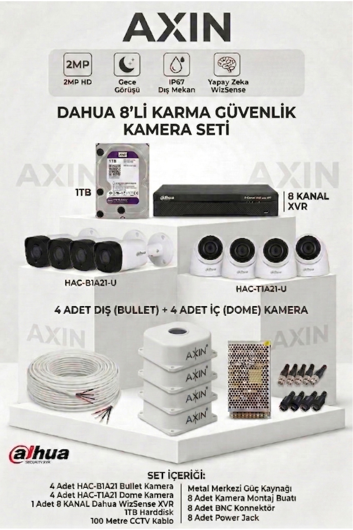Dahua 8'li Güvenlik Kamera Seti - (4 Dış + 4 İç Mekan Kamera