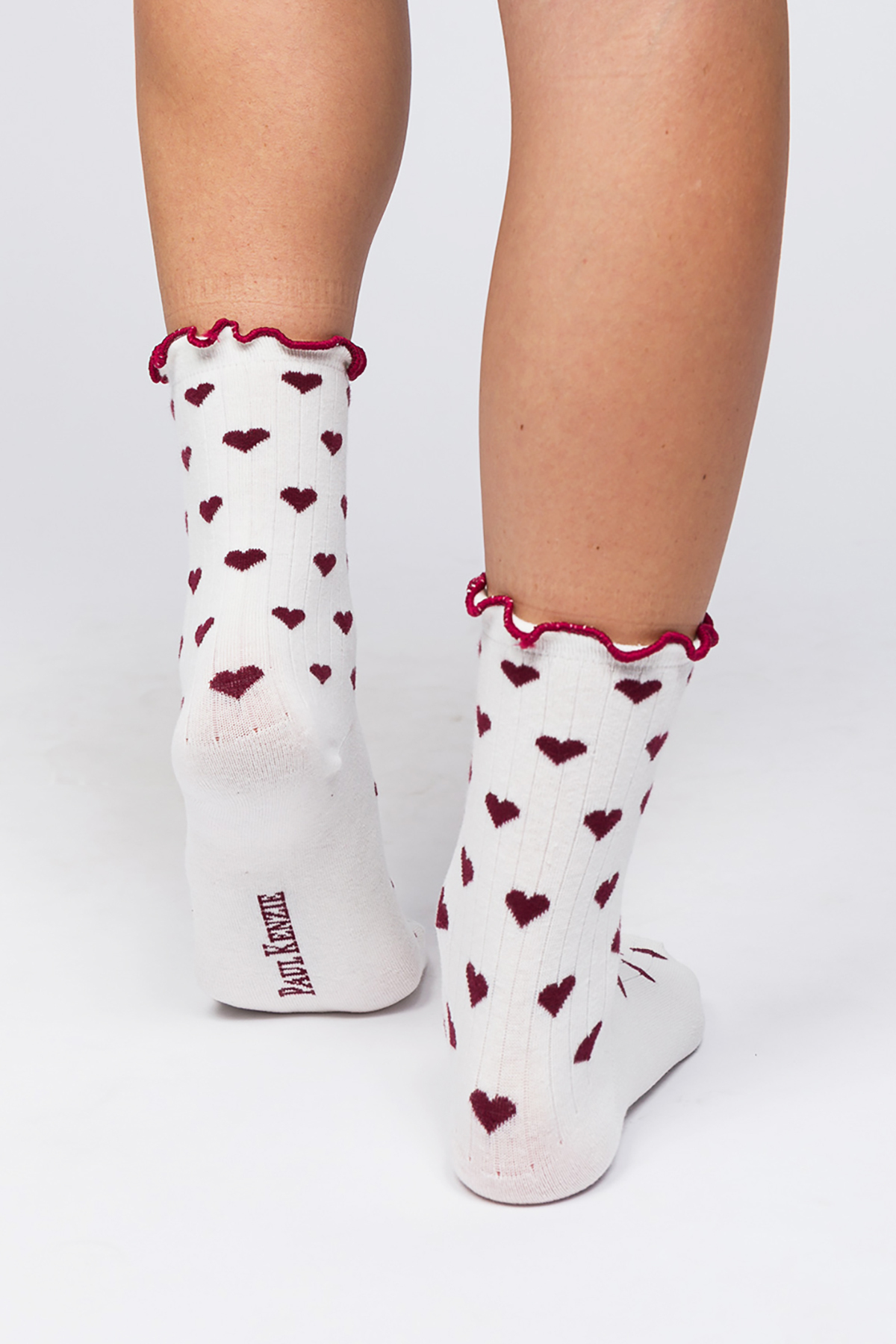 Paul Kenzie Ruffle Çorap - Burgundy Hearts görsel 4