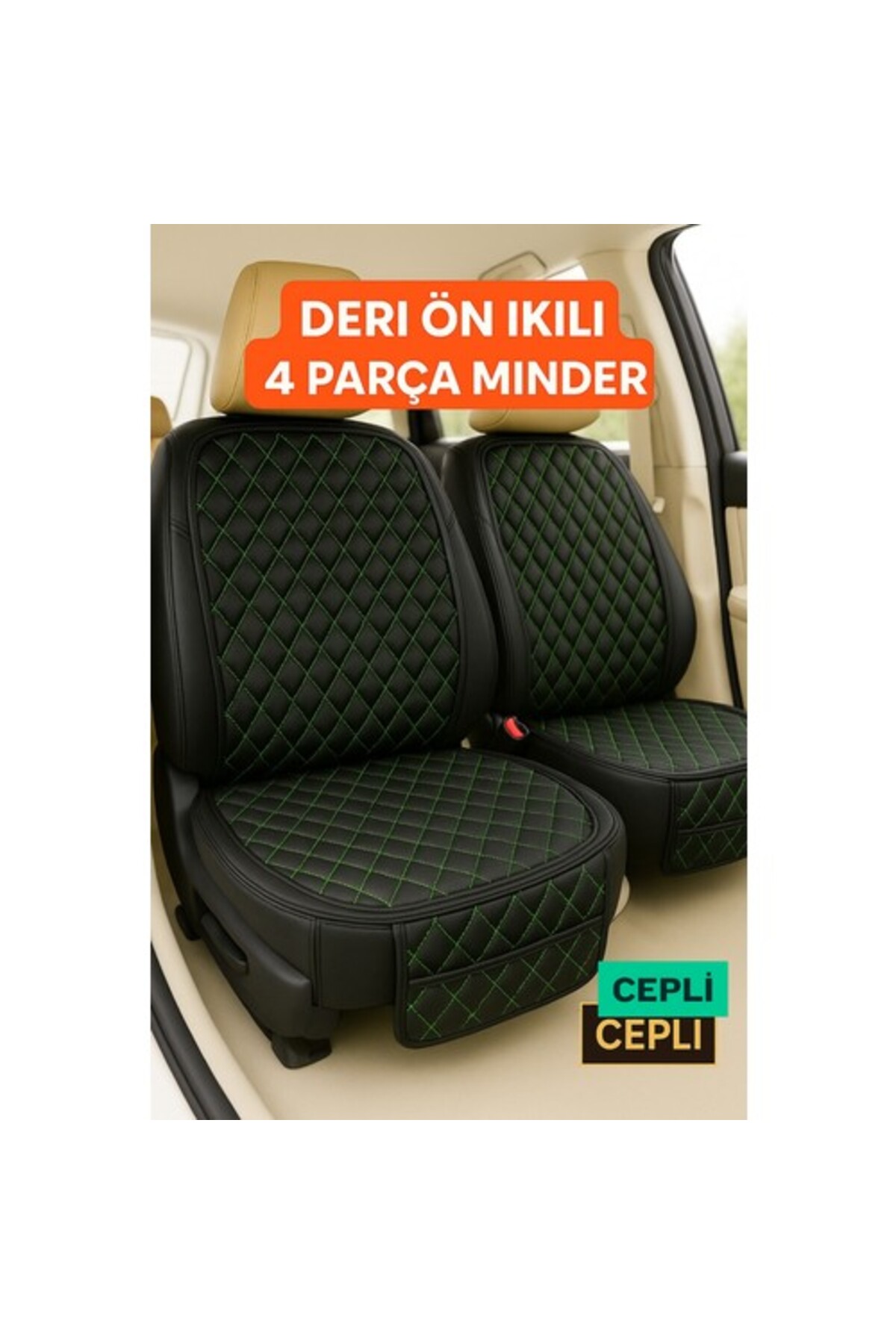 Jeep Cherokee Uyumlu Suni Deri Oto Koltuk Minderi Silinebilir Leke Tutmaz Kapitone 2'li Siyah Yeşil — alternatif görsel