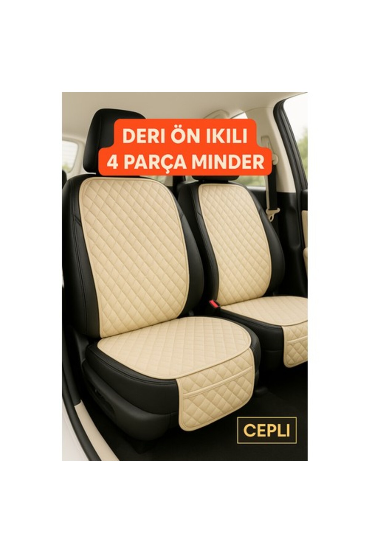 Jeep Cherokee Uyumlu Suni Deri Oto Koltuk Minderi Silinebilir Leke Tutmaz Kapitone 2'li Bej — alternatif görsel
