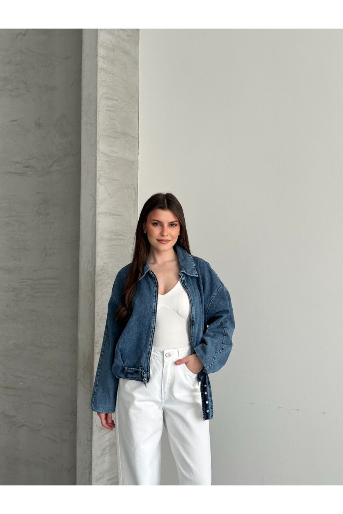 moda çağdaş Premium Mavi Kot Ceket Oversize-Trend Sokak Modası görsel 4