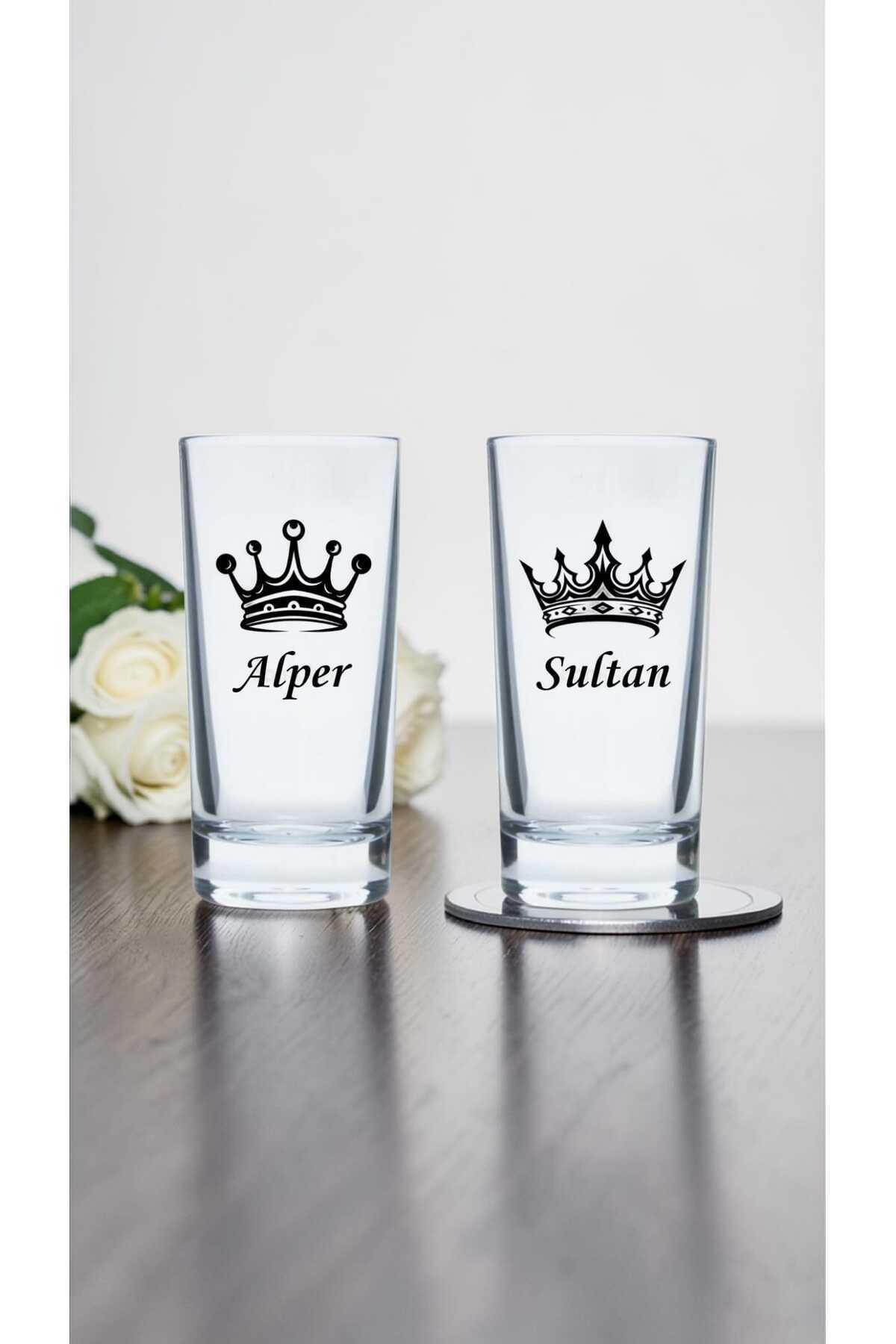 Kişiye Özel Baskılı Hediyelik Kral Ve Kraliçe Tasarım İsim Yazılabilen 230 Ml Rakı Bardağı 2 li