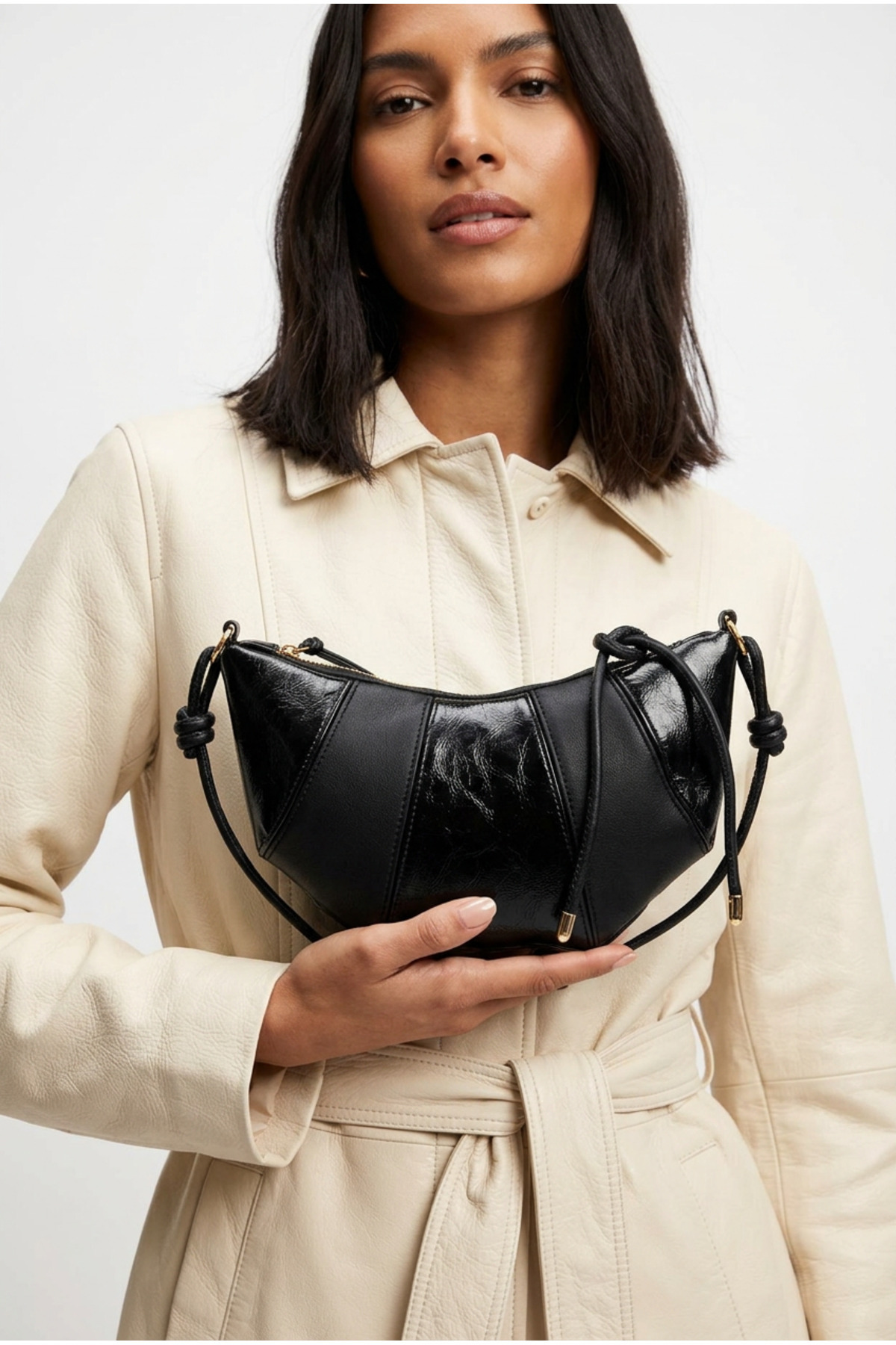Faux Leather Bohemian Style Wade Women's Crossbody Bag with Rope Pendant Detail White