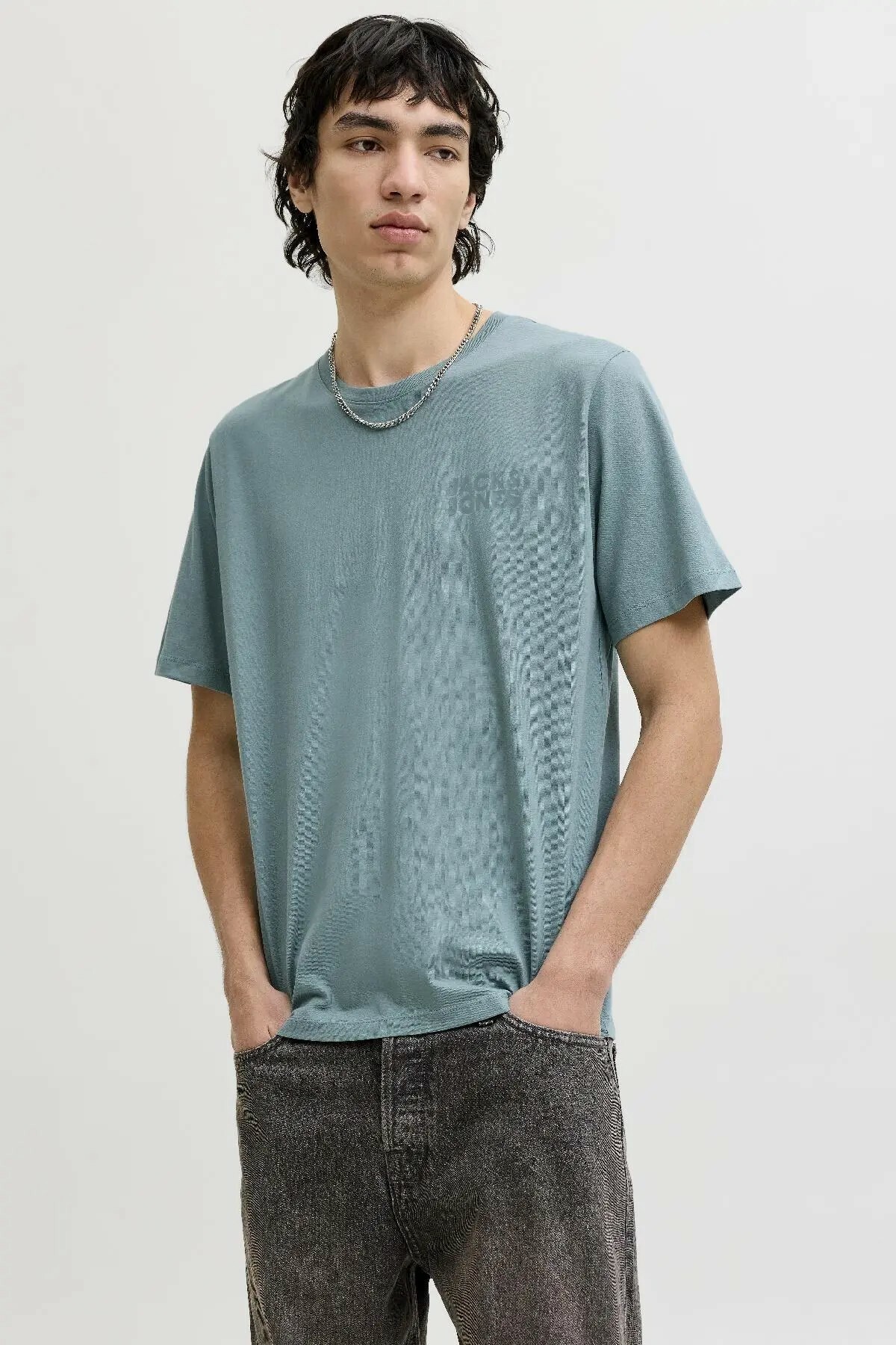 تی شرت مردانه طرح Green1 Jjecorp با لوگوی یقه گرد و کد 12151955-Mineralbl جک اند جونز تی شرت Jack & Jones