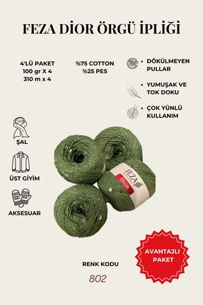 Feza Dior Pullu Örgü İpi 4’lü Set 100gr – 310m – Pamuk Karışımlı El Örgü İpliği