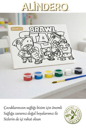 Alindero Çocuk boyama tuval seti BRAWL STARS 6 lı akrilik boya + fırça + hazı...