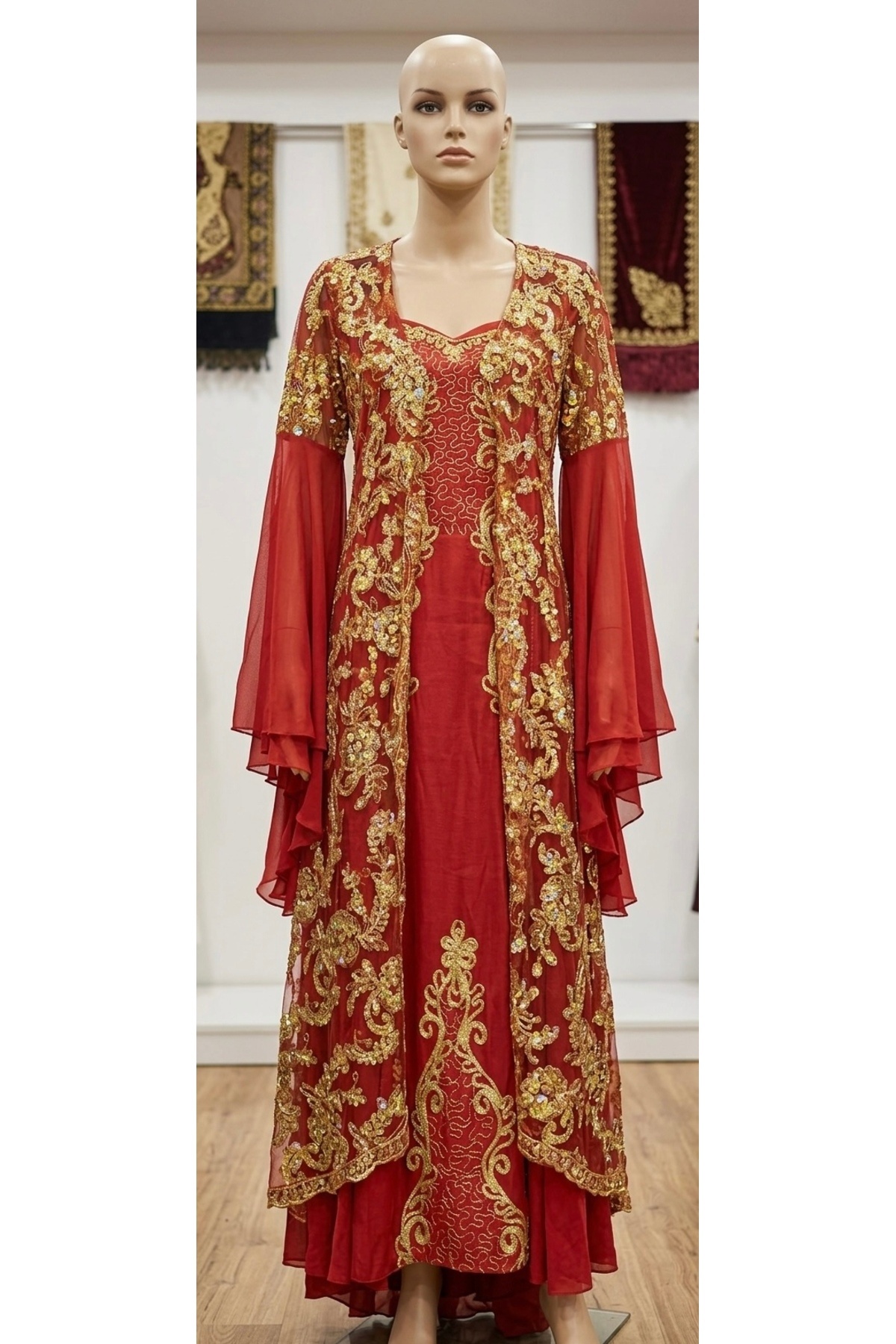 white christmas dresses Stylish Elegant Green Velvet Hurrem Henna Night Wedding Dress With Illusion  Sleeves main image 0