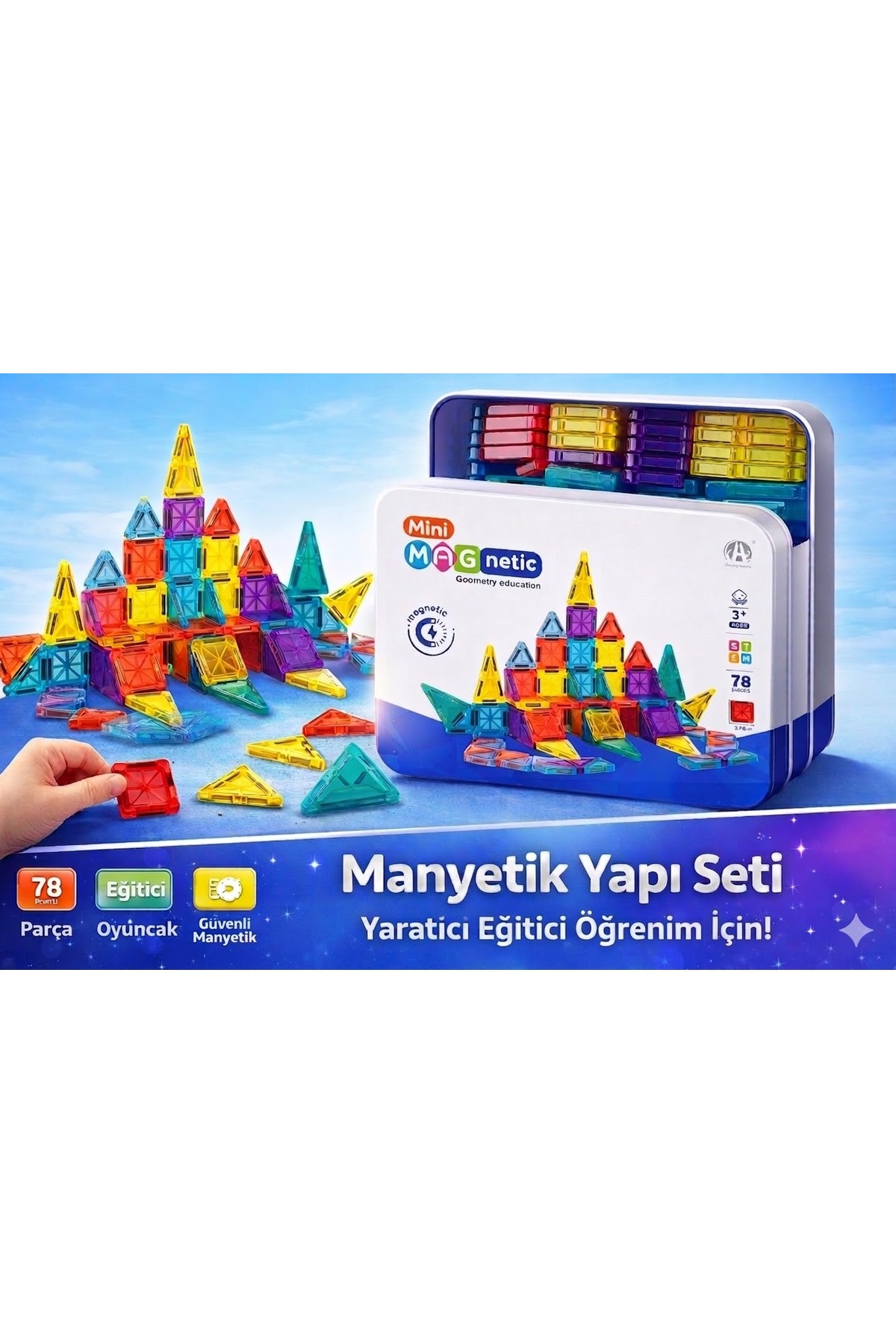 Magnetic Mini 78 Parça Manyetik Yapı Seti Eğitici Manyetik Blokları 3.75 cm Geometri Set fotoğrafı 2 (önizleme)