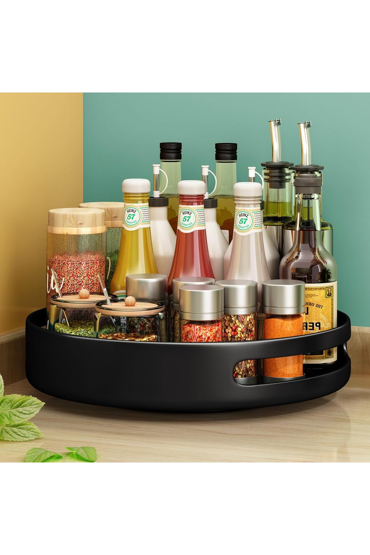 منظم توابل دوار مقاس 9 بوصات، رف تخزين معدني دوار،...