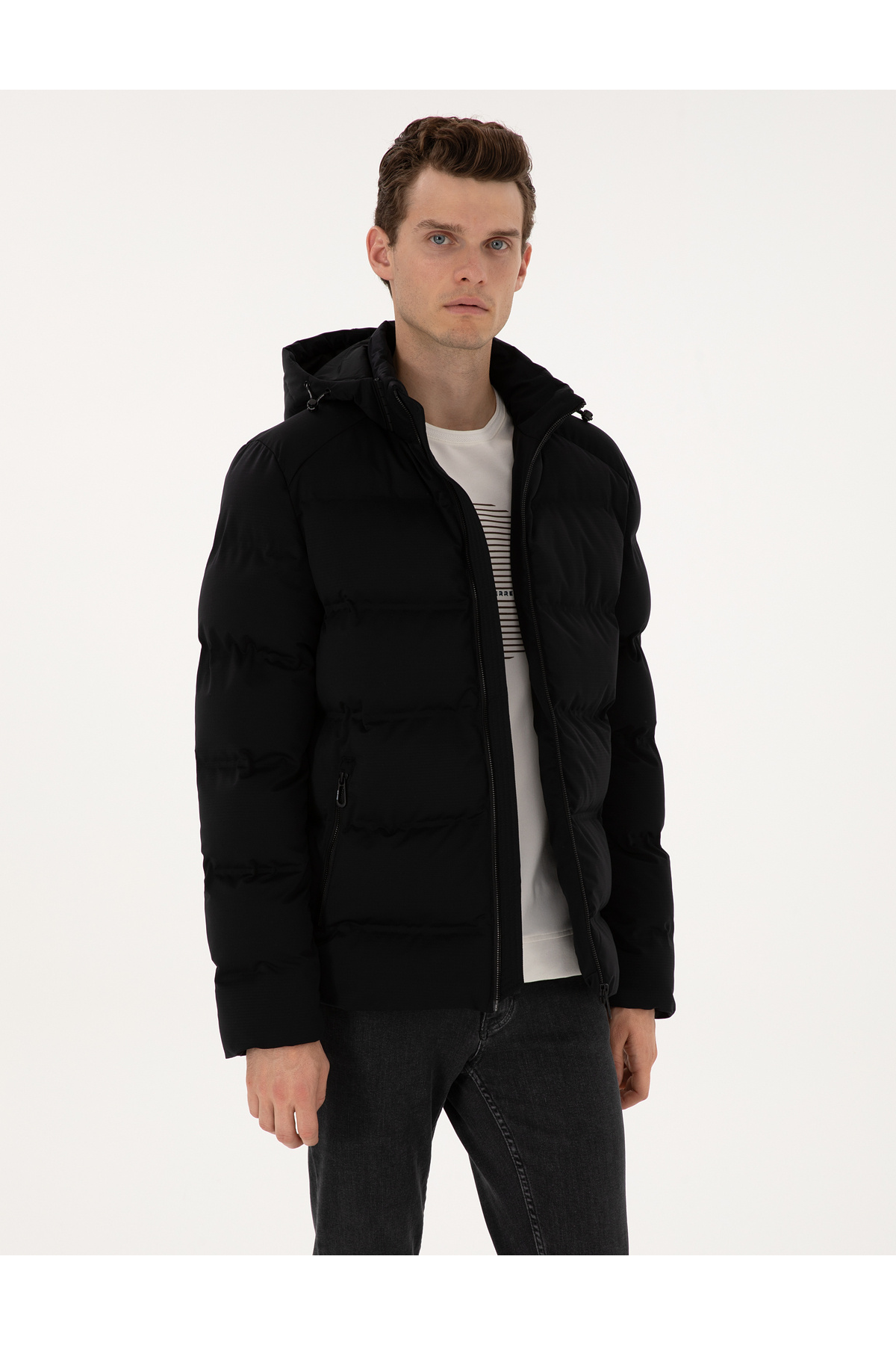 کاپشن کلاه‌دار مشکی ۵۰۳۱۳۸۶۸-VR046 پیر کاردین کاپشن Pierre Cardin