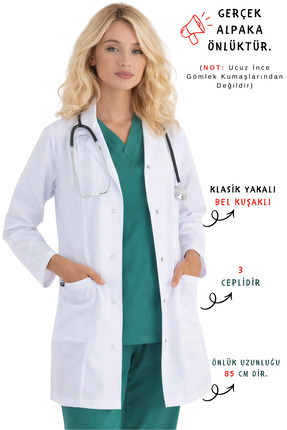 İNCİ ÜNİFORMA Kadın Beyaz Alpaka Önlük Doktor Hemşire Önlüğü Eczacı Laborant ...