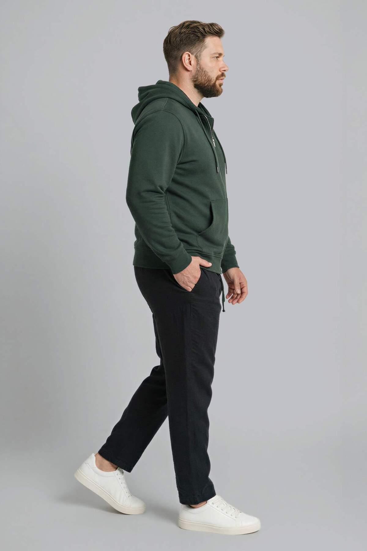 DeFacto %100 Pamuk Büyük Beden Kapüşonlu Fermuarlı Sweatshirt H2059AX26SP görsel 2