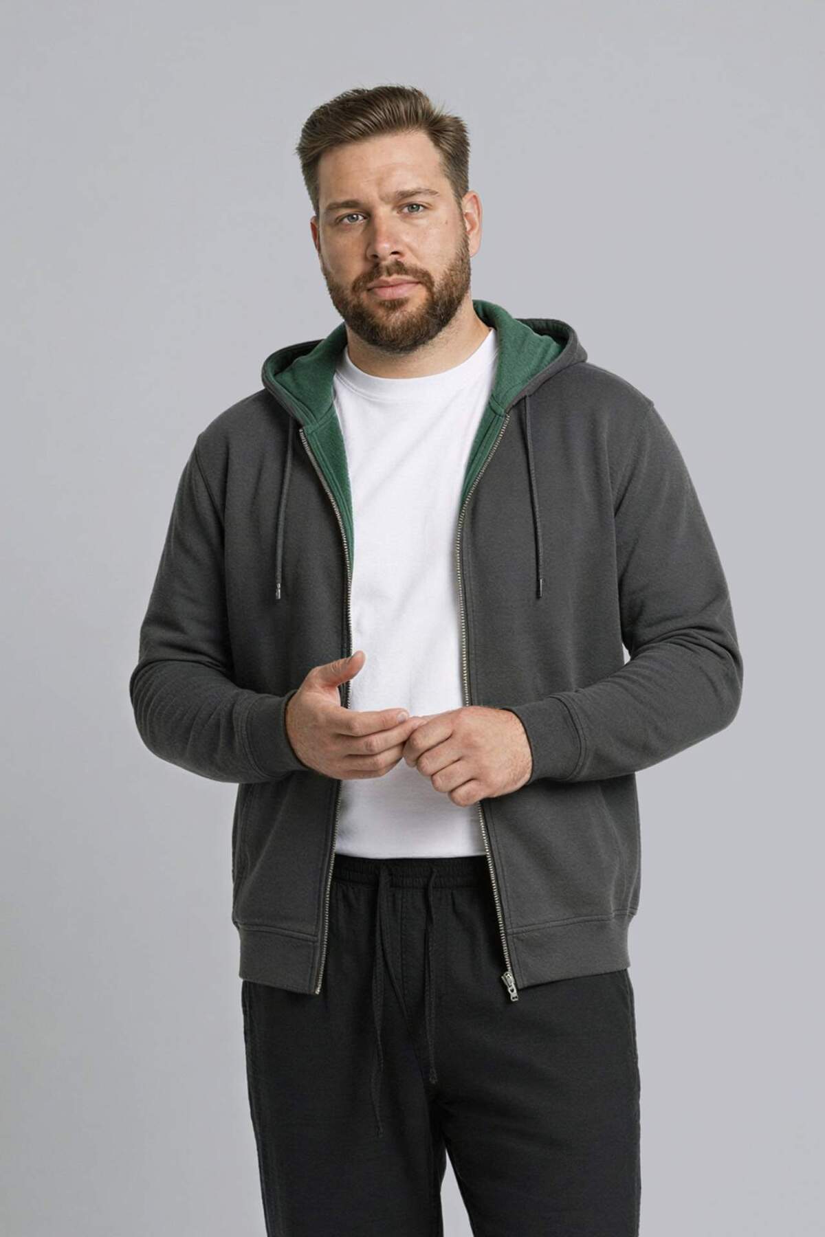DeFacto %100 Pamuk Büyük Beden Kapüşonlu Fermuarlı Sweatshirt H2059AX26SP