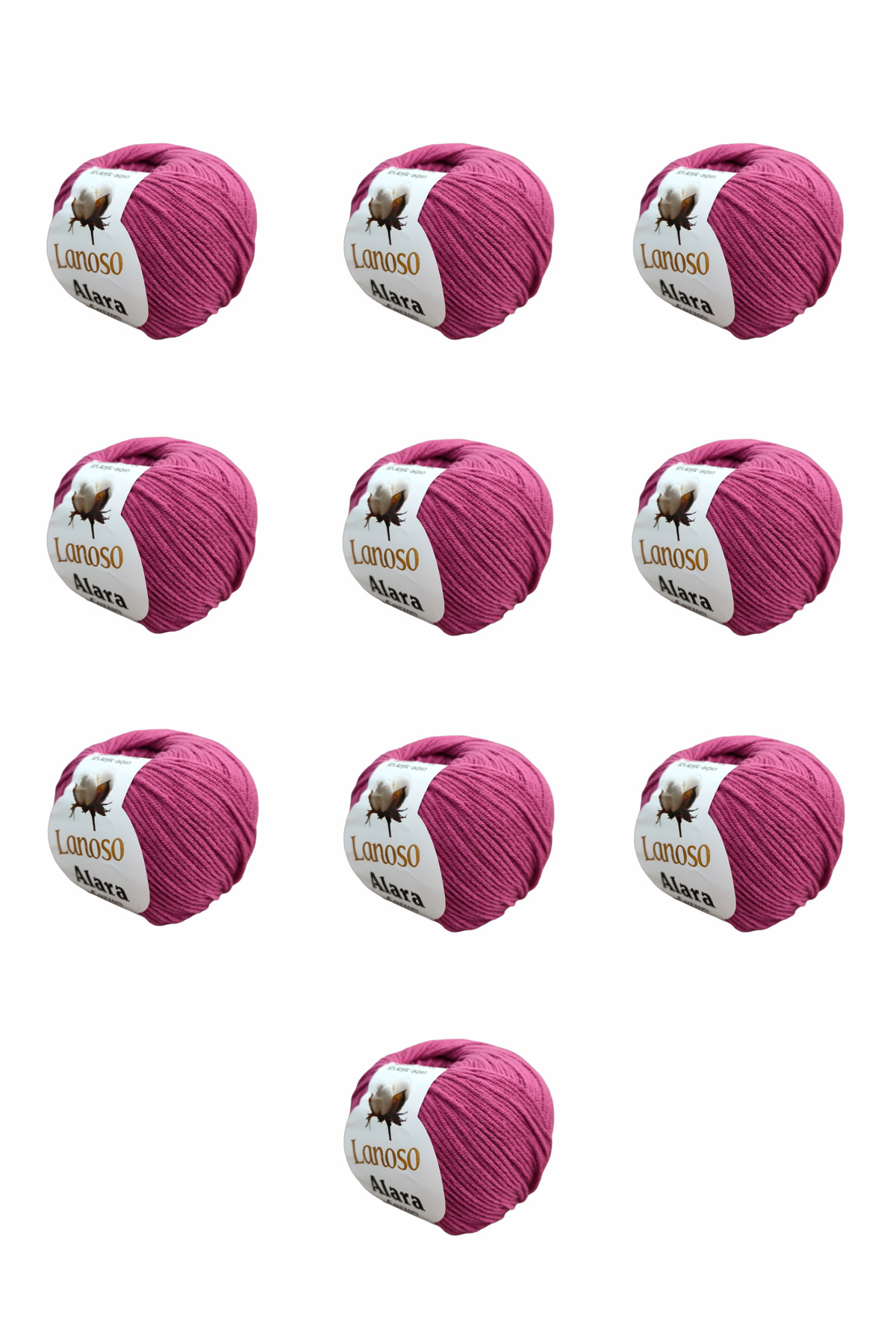 Alara Cotton Yarn 10-Pack 50 gr 140 m Cotton and Acrylic (949) Amigurumi and Knitting Yarn