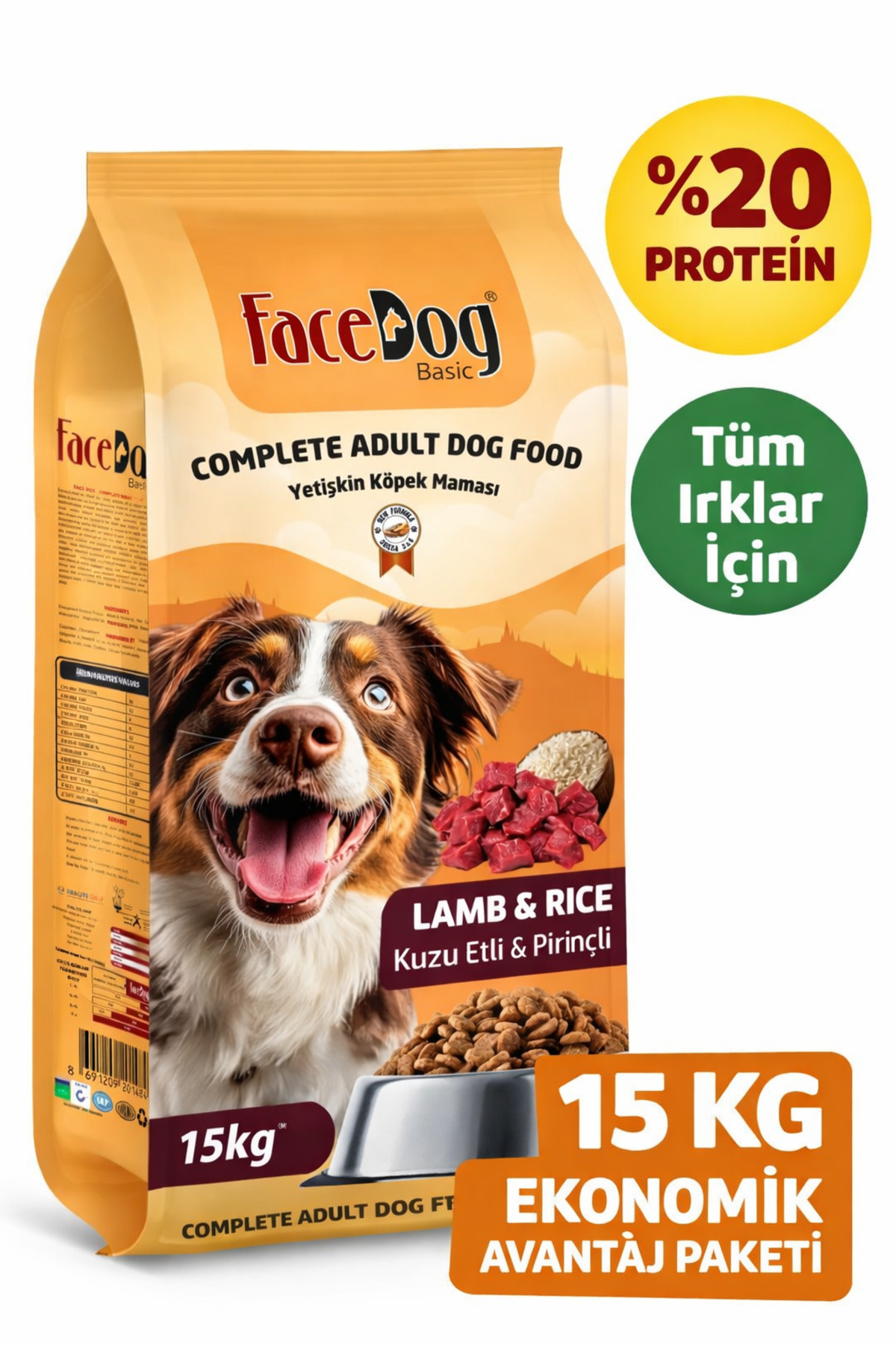 FaceDog Kuzu Etli ve Pirinçli Yetişkin Köpek Maması 15 KG - Tüm Irklar İçin Ekonomik Paket - Fiyatı, Yorumları