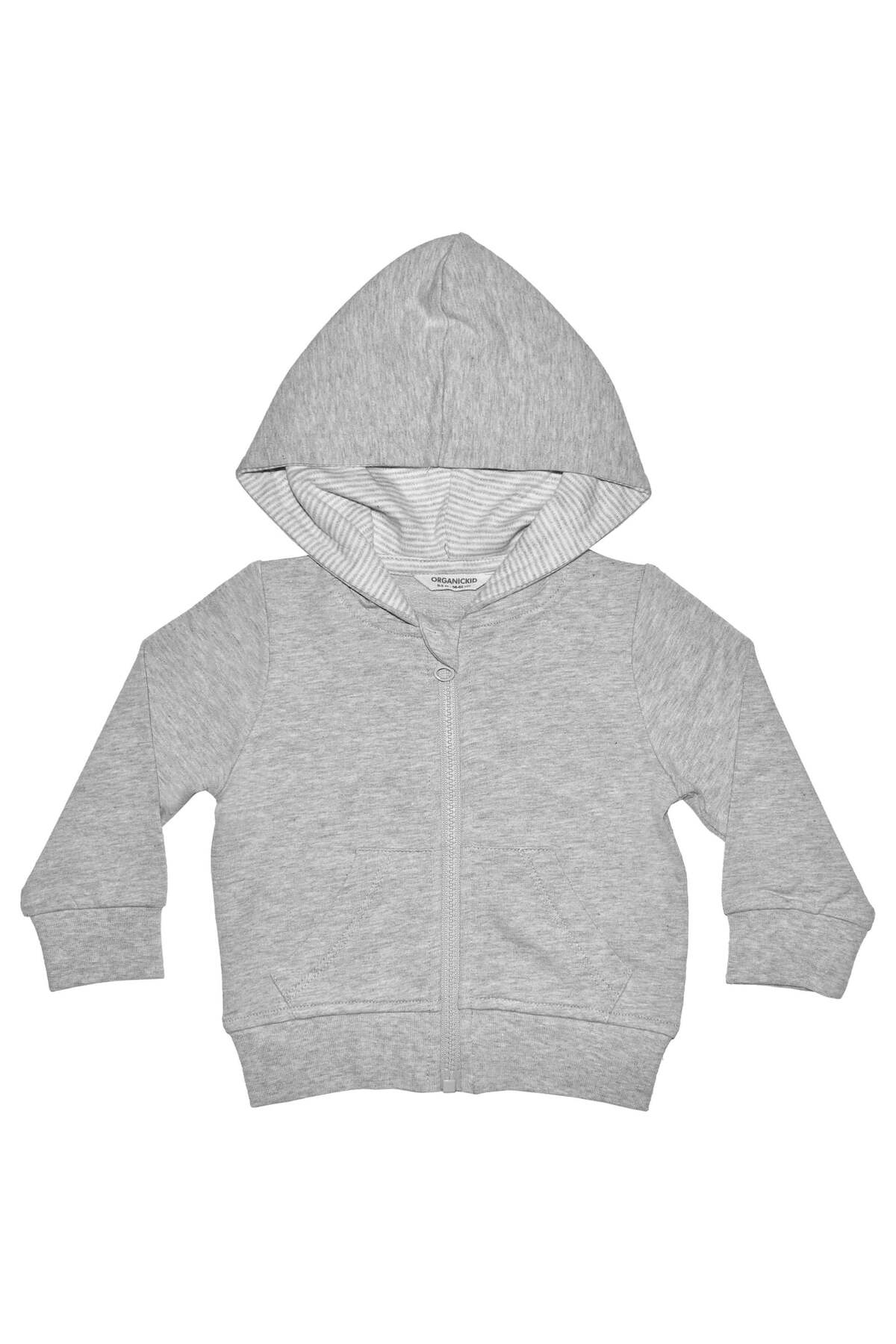 OrganicKid Basic Bebek Gri Kapüşonlu Sweatshirt fotoğrafı 2 (önizleme)