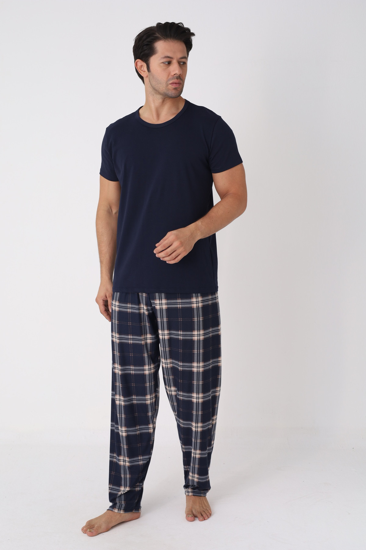 Galaksi Erkek Ekoseli Lacivert Pijama Takımı