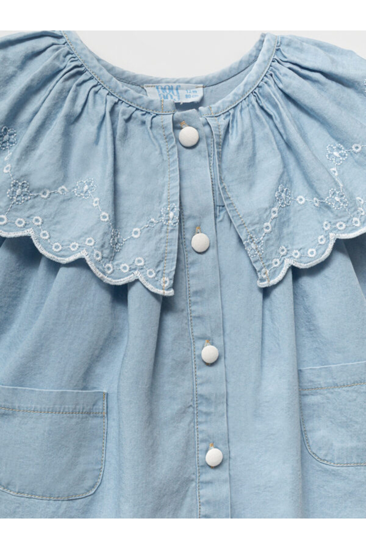 Noy Noy Bebek Denim Elbise - Dantel Yakalı ve Bandanalı Kot Bebek Elbisesi 9- 24 Ay fotoğrafı 2 (önizleme)