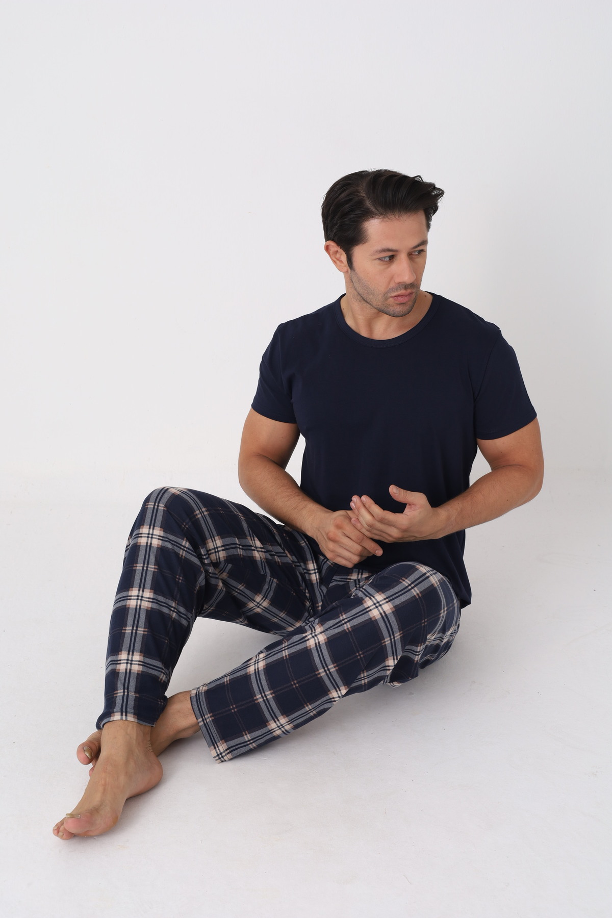 Galaksi Erkek Ekoseli Lacivert Pijama Takımı görsel 2
