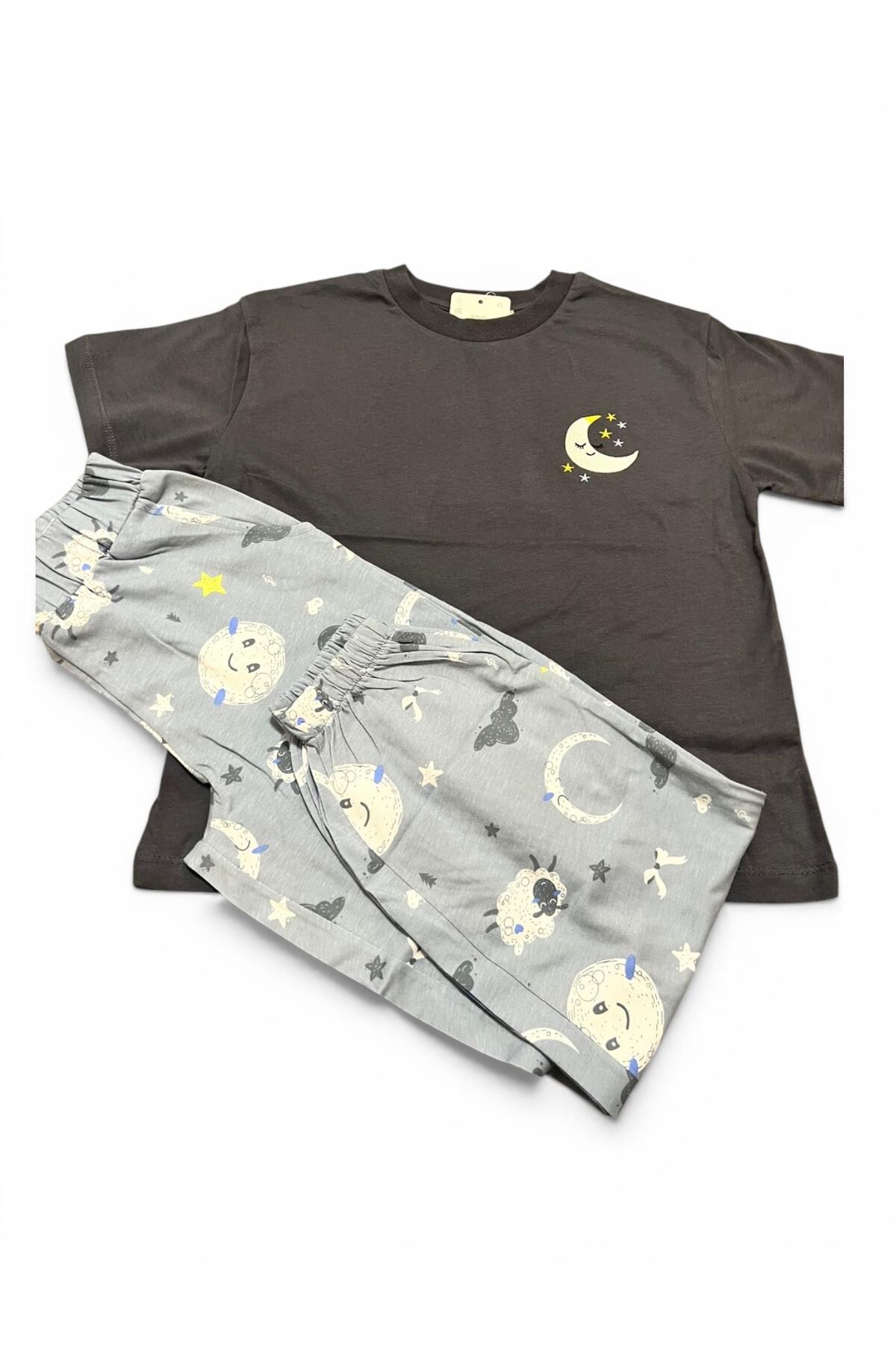 SERRASTIL Erkek Çocuk Baskılı Gri Renk %100 Pamuk Süprem Kısa Kollu Pijama Takımı fotoğrafı 6 (önizleme)