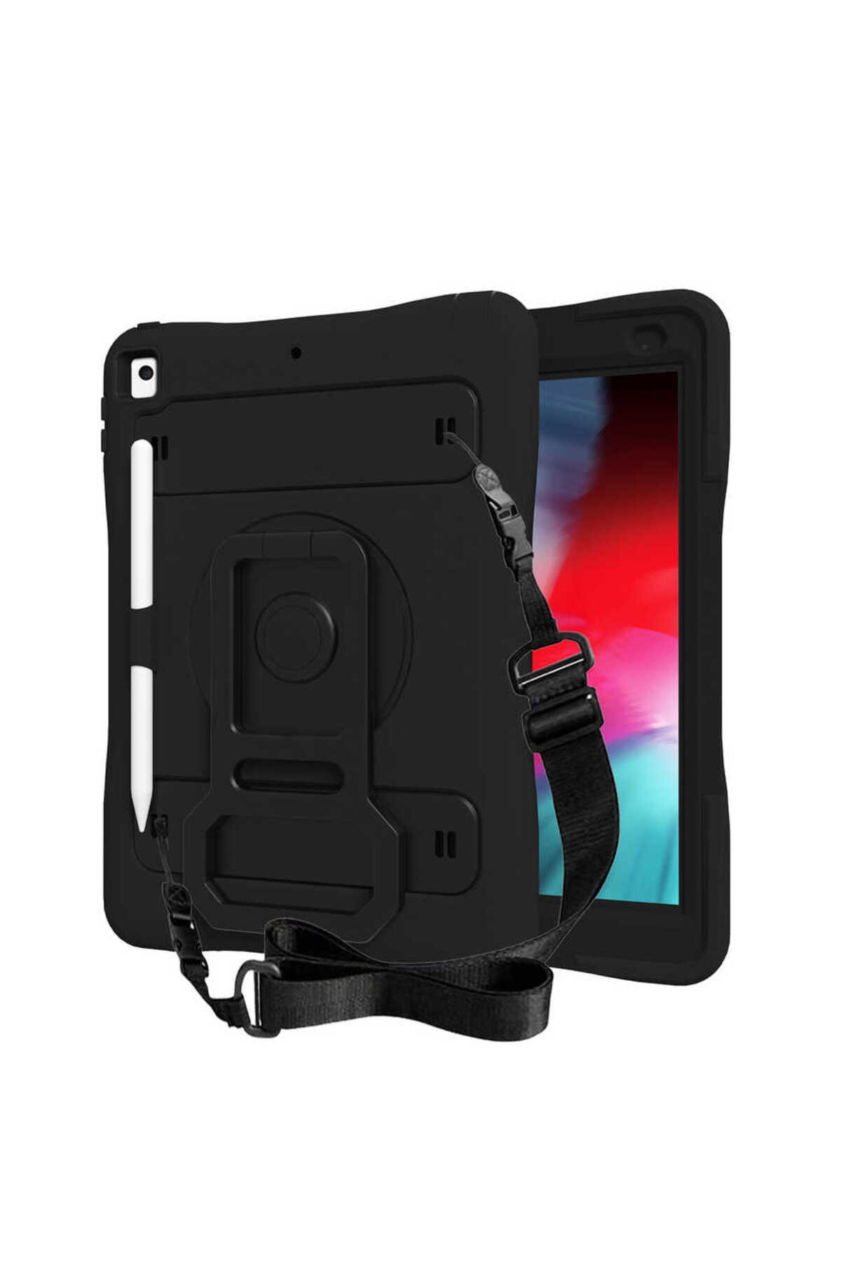 iPad 10.2 (8.Nesil) .SEKO Yeni Nesil Kalem Bölmeli Defender Tablet Silikon - Siyah