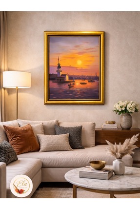 ELA ORJINAL YAĞLI BOYA TABLO GÜN BATIMI KIZ KULESİ