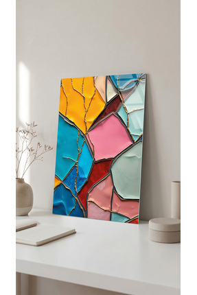 Vitraum Renkli Cam Mozaik Vitray Soyut Sanat Cam Tablo Kırılmaz Temperli, Pre...