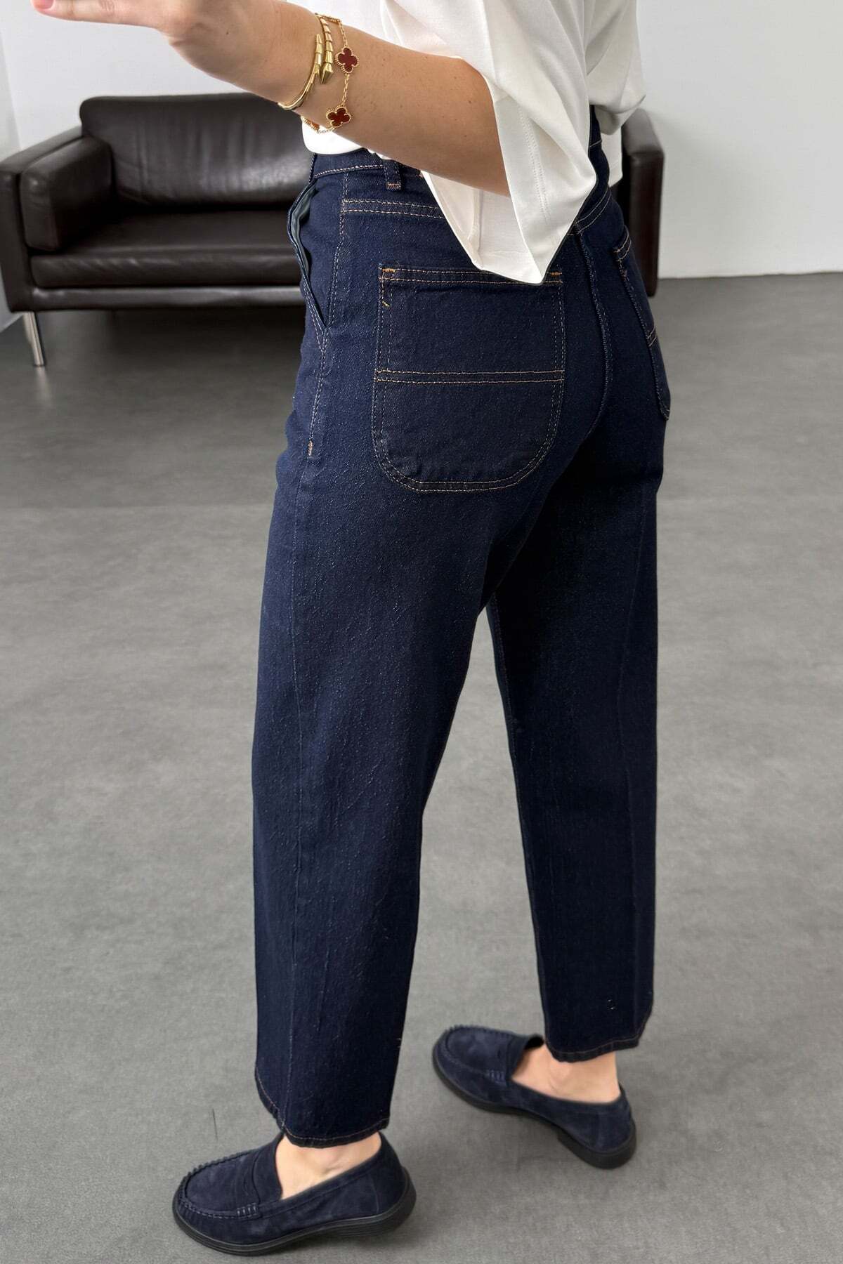 5in1Canpolat  Rins Yıkamalı Yüksek Bel Tensel Baggy Jean 3001 - Görsel 5