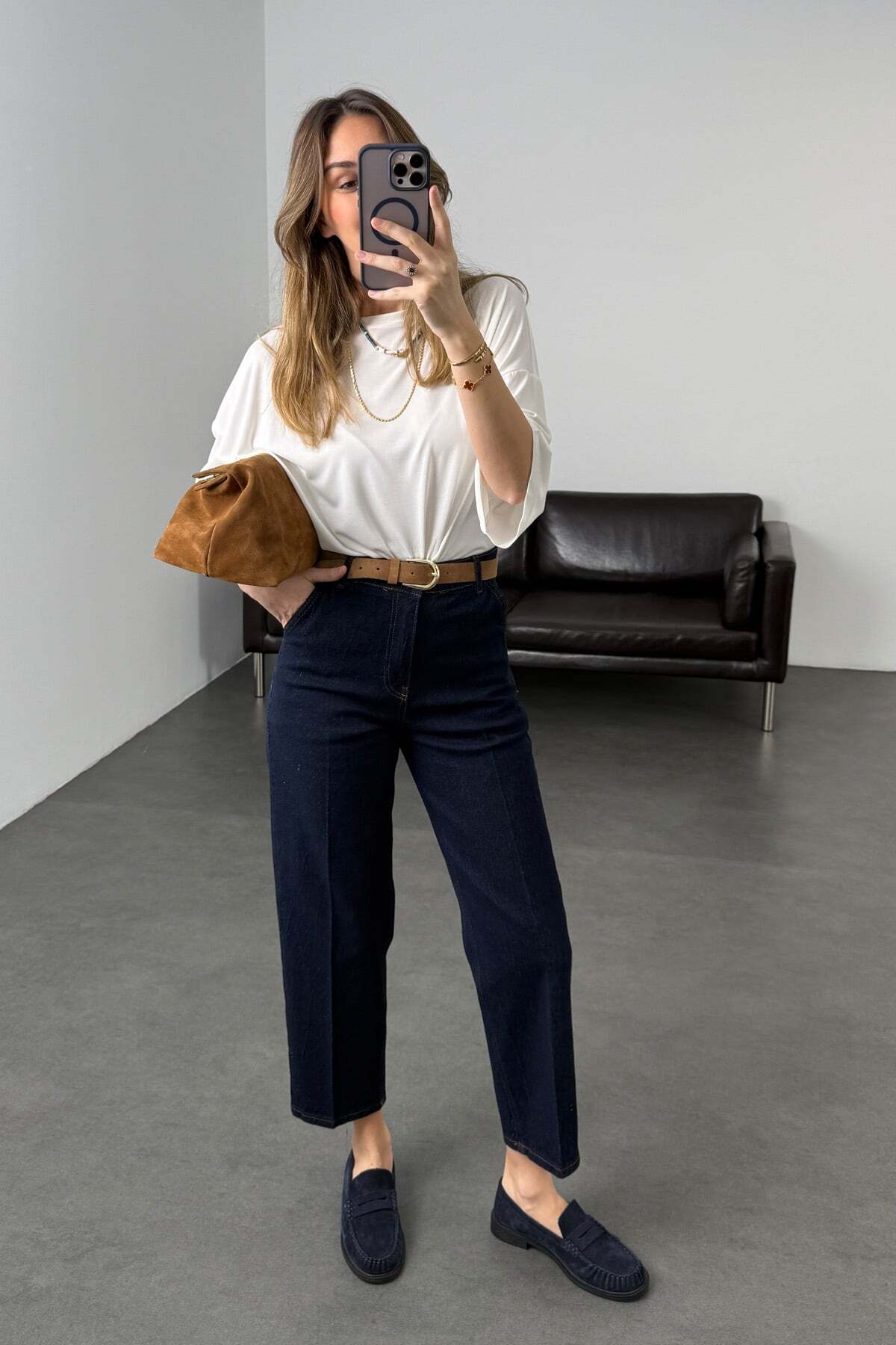 5in1Canpolat  Rins Yıkamalı Yüksek Bel Tensel Baggy Jean 3001 - Görsel 4