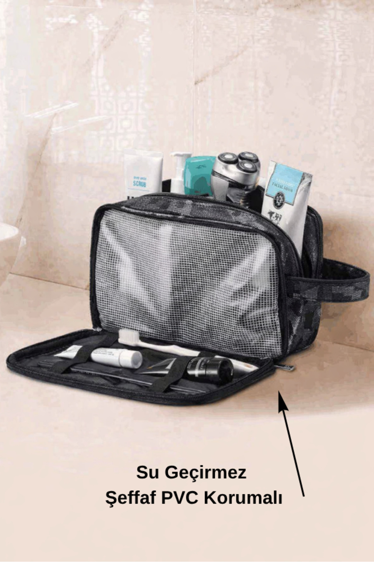 Woys Bags Kamuflaj Desen Erkek Tıraş Takımı Çantası-Premium Erkek Kozmetik El Çantası görsel 3