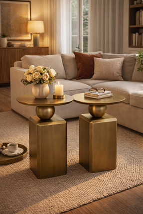 Gold Design OBLİX ESKİTME ÖZEL SERİ ikili takım Mobilya ahşap lake yan sehpa ...