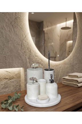 mermer home dekorasyon 7 libeyaz mermer banyo seti ginko yaprak desen aksesua...