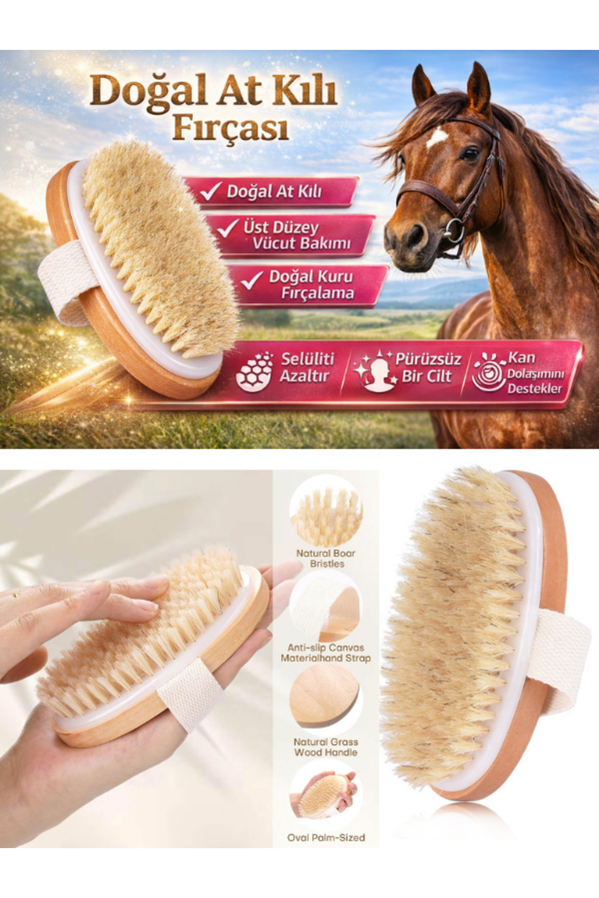 SheMask At Kılı Fırçası Selülit Karşıtı Lenf Drenaj Masaj Fırçası %100 Doğal Vücut Sıkılaştırıcı Anti Çatlak — A.fırç00-1