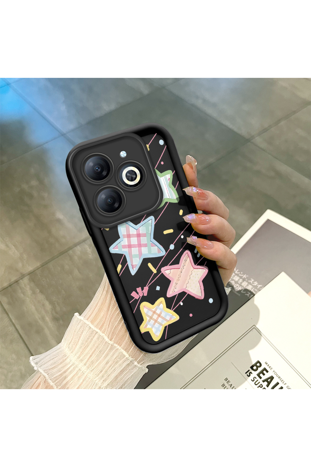 Infinix Hot 40i Compatible Colorful stars Pattern Slim Soft Silicone Phone Case with Camera Protection
