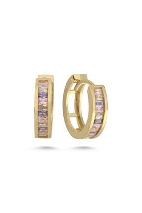 ZÜMRÜT SARRAF 14 Ayar Altın Renkli Taşlı Halka Küpe