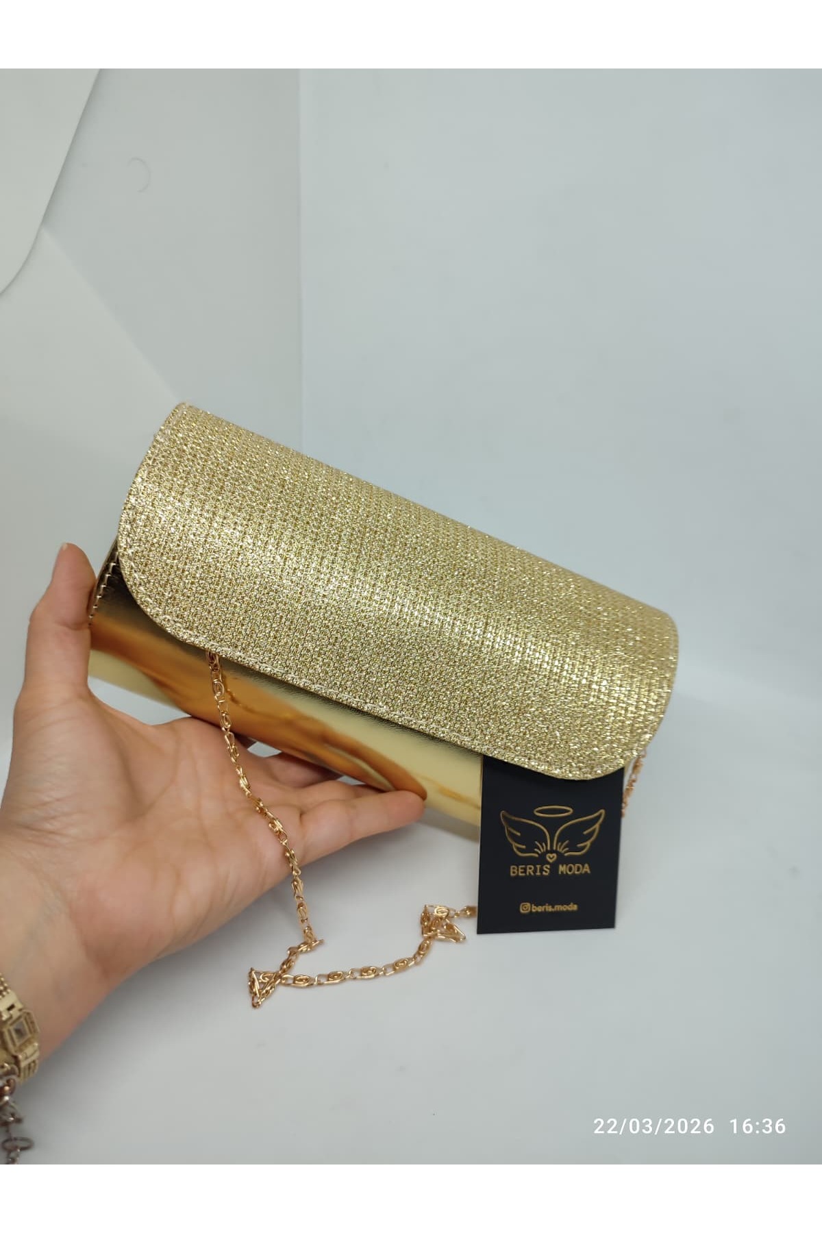 beris moda Kadın Göz Alıcı Parlak Simli Abiye Çanta 10x20cm görsel 5