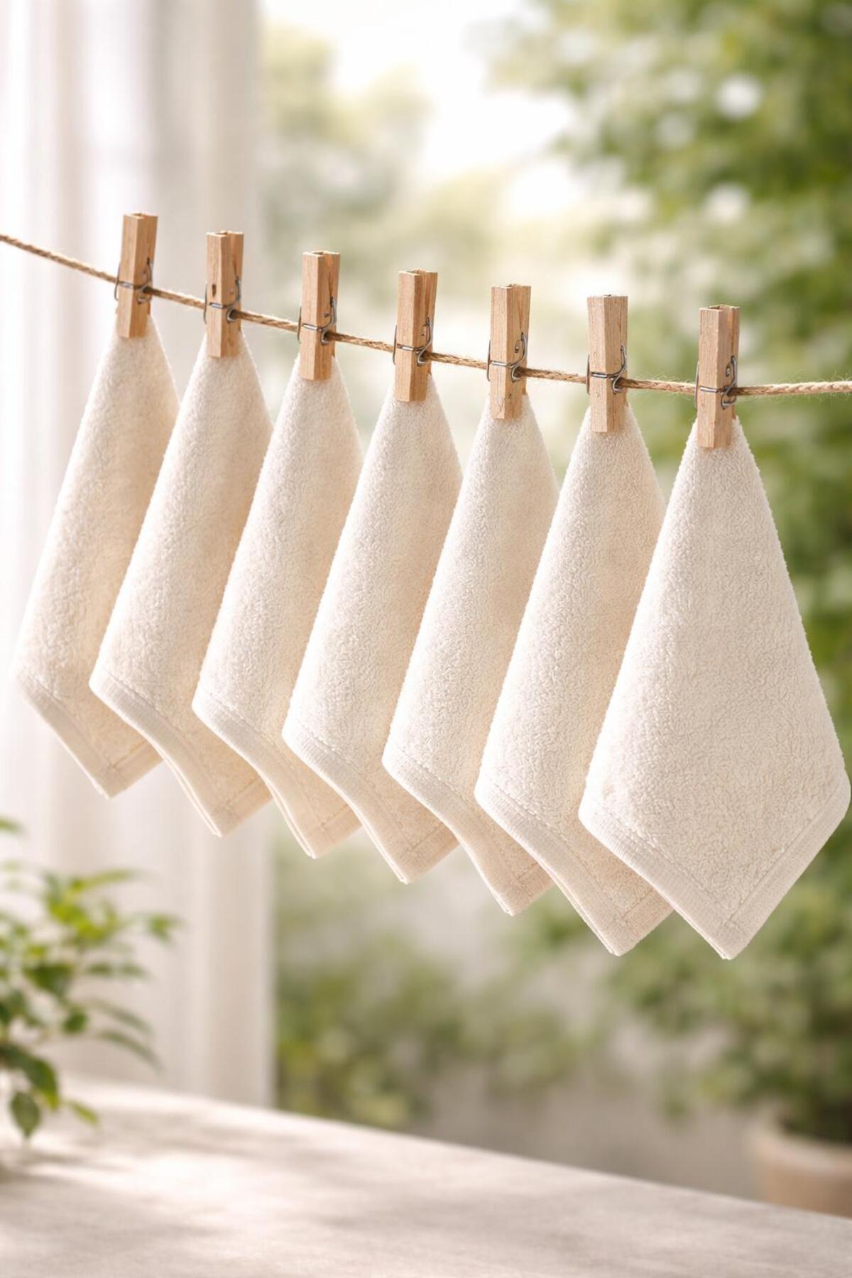 7-Piece Ecru Multipurpose Bamboo Mini Towel Set - Baby, Kitchen and Cleaning Towel 20 X 20 cm