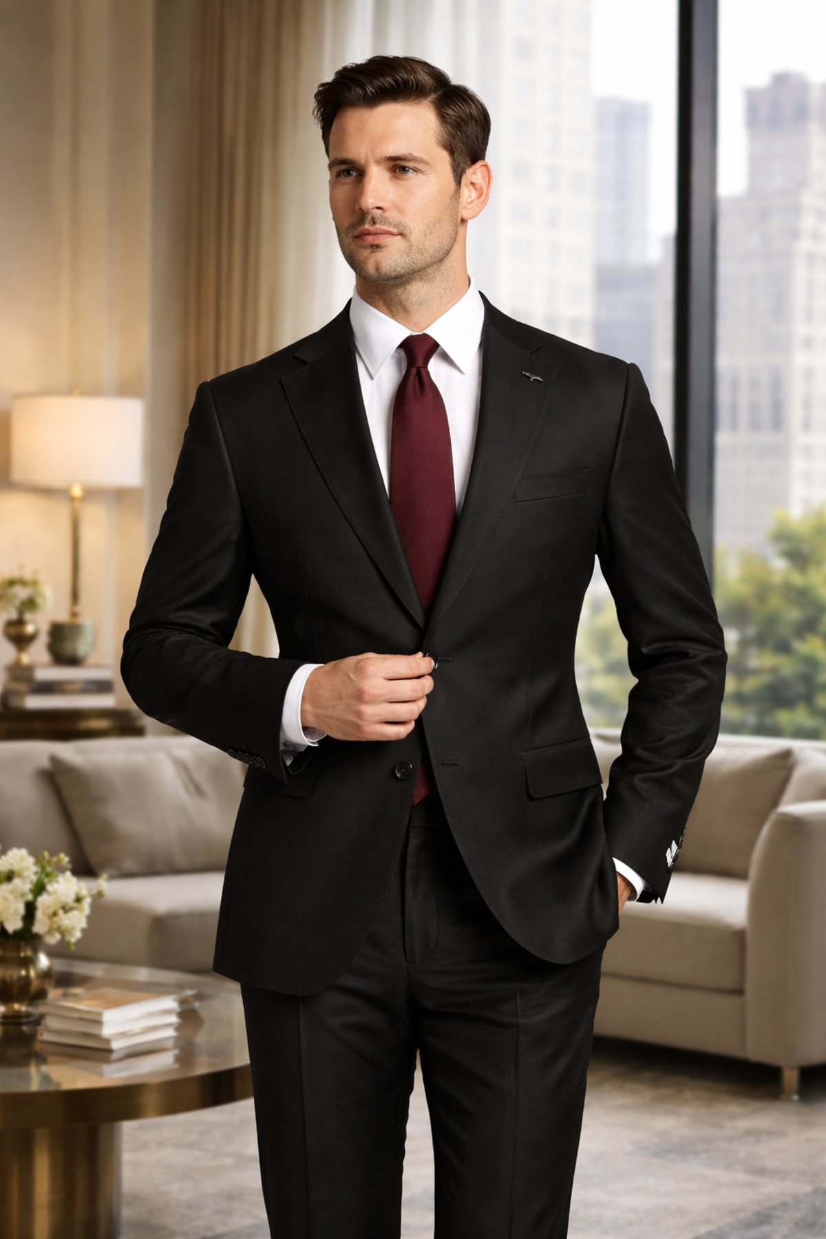 FABIO CASSEL  Erkek Klasik Takım Elbise Siyah – Rahat Kalıp, Premium Kumaş - Görsel 3