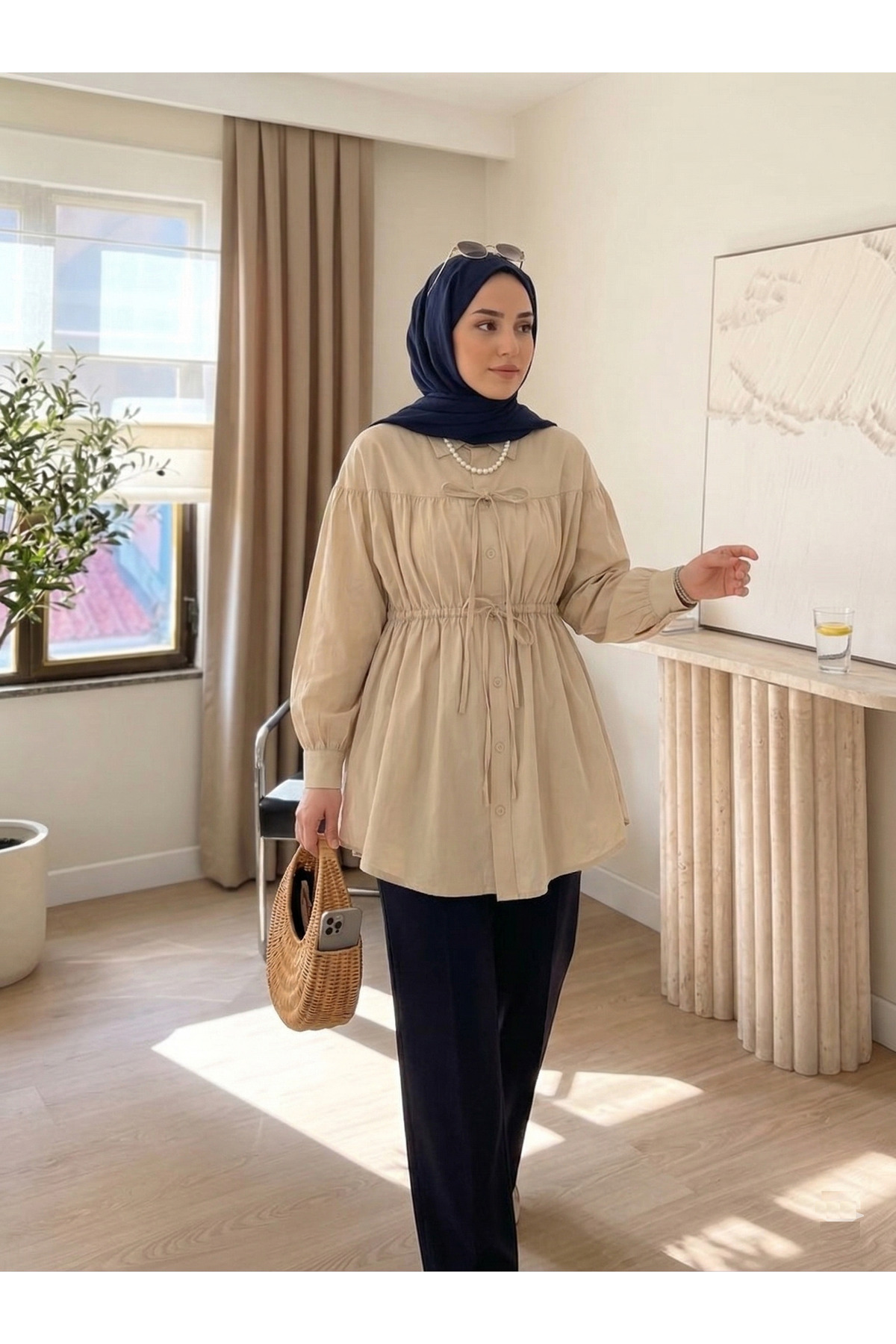 unika boutique Kadın Büzgü Detaylı Tesettür Gömlek görsel 2