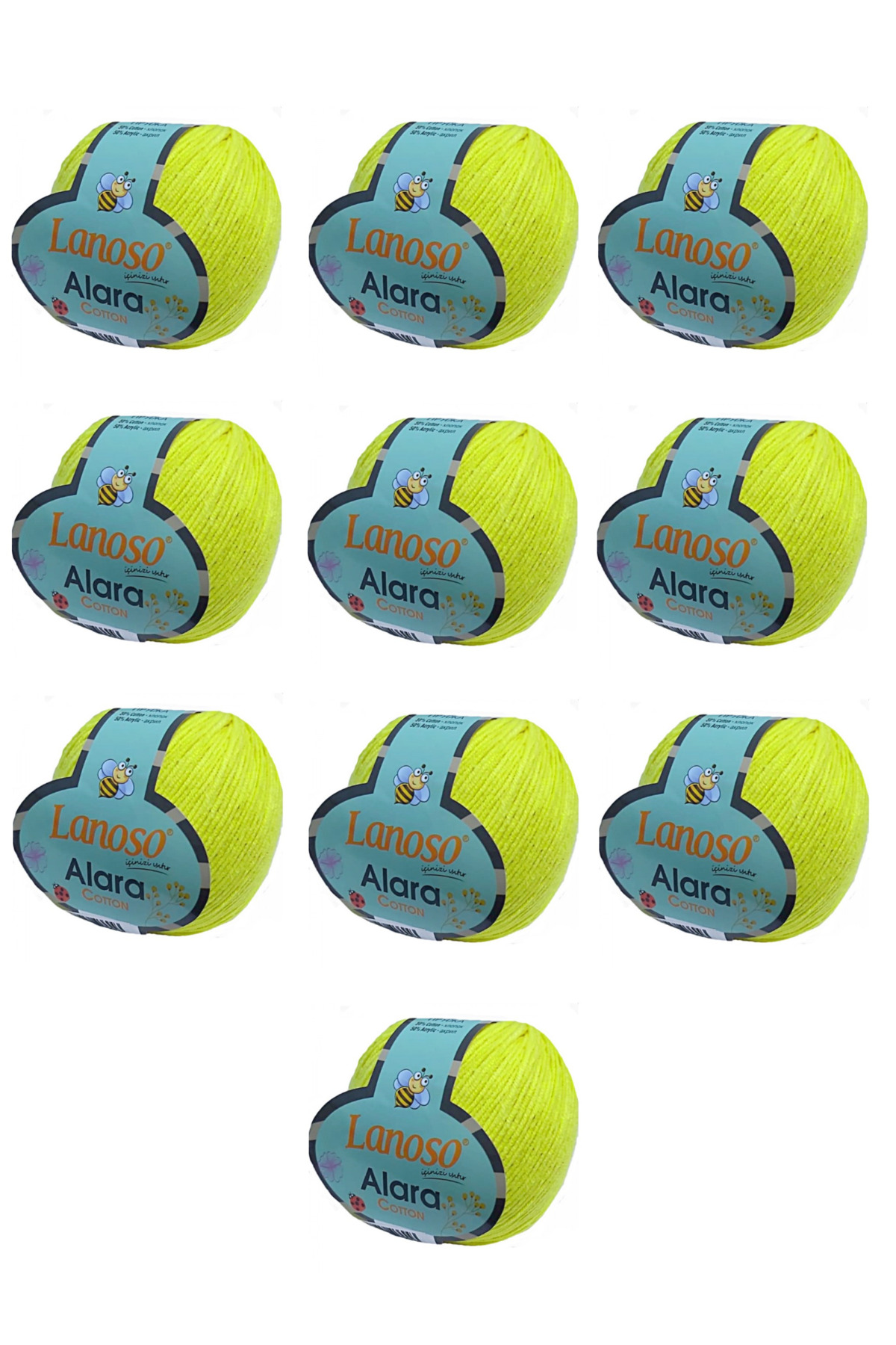 Alara Cotton 10-Pack50 g 140 m Cotton and Acrylic( 979 )Amigurumi and Knitting Yarn