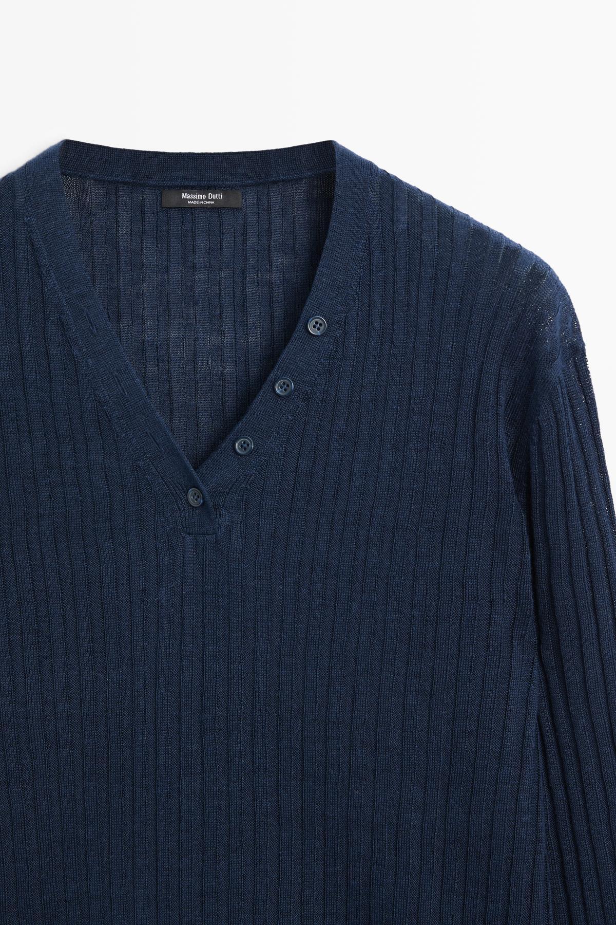 Massimo Dutti  Keten düğme detaylı triko kazak - Görsel 6