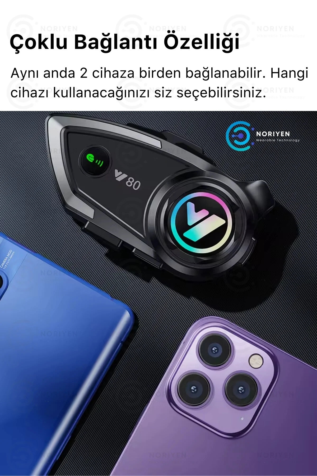 Y80 Yeni Nesil Motosiklet Kask Interkom Mikrofonlu Gürültü Engelleyici 5.3 Bluetooth Işıklı Kulaklık